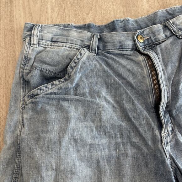VTG Polo Ralph Lauren Carpenter Jean Shorts‎ Y2K Mens 36 Ripped Jorts Blue 90s - Picture 3 of 13